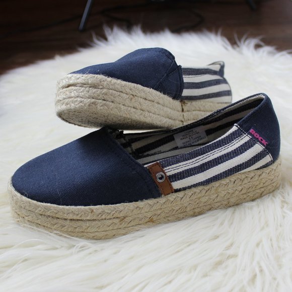 Rock & Candy Navy Blue Striped Espadrilles Woven Shoes - Picture 2 of 8